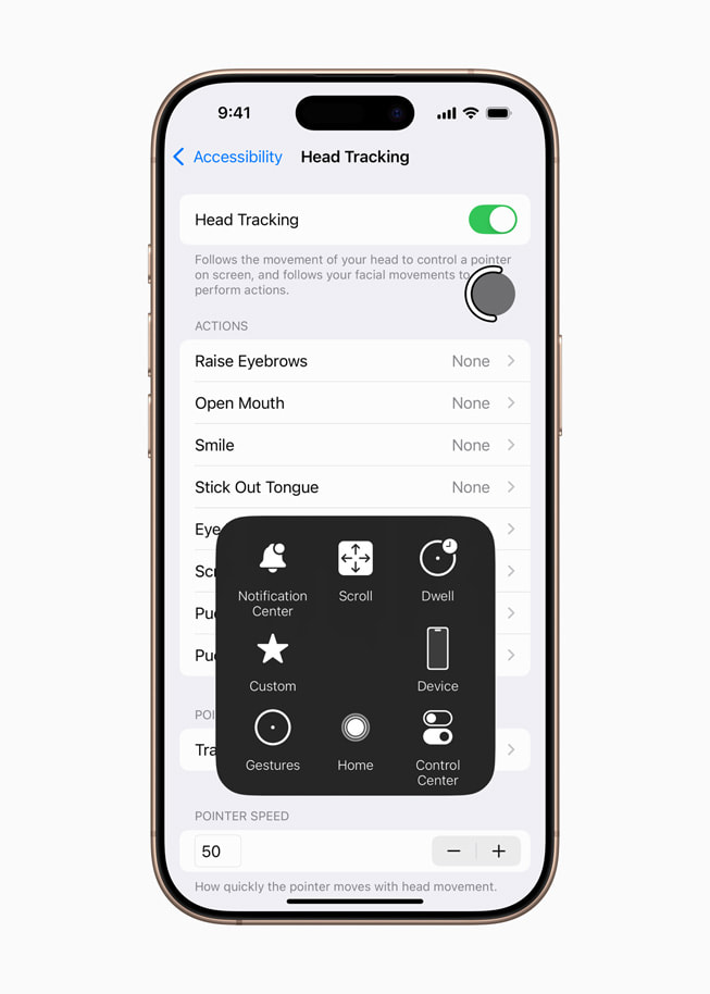 iPhone 16 Pro 上正在展示头部跟踪功能。