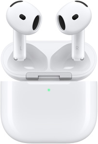 AirPods 4 充电盒打开,展示悬浮在充电盒上方的 AirPods。