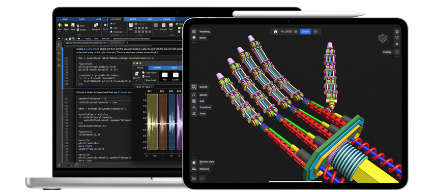 MacBook 和 iPad 上显示的科学、技术、工程和数学应用程序。